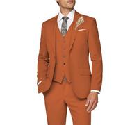 Wangyue Costume 3 pièces pour Homme - Coupe ajustée - Costume d'affaires Formel - Marié, Bal, Smoking, dîner, Orange, Taille L