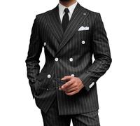 Wangyue Costume à rayures fines pour homme Coupe ajustée Blazer 2 pièces Pantalon pour mariage Business, noir, Taille 3XL