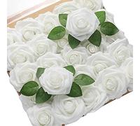 WANGZAIZAI Lot de 25 Roses artificielles en Mousse pour Mariage, Bouquets de mariée, décoration d'intérieur (Blanc)