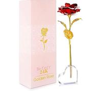 WANGZAIZAI 24k Rose Plaqué Or avec Base en Forme de Coeur, Romantique Galaxy Rose Cadeau Fleur Rose Eternelle pour Elle Maman Femme Petite Amie au Saint Valentin Fête des Mères Noël Anniversaire.