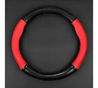 WANGZENIU Couvre Volant Voiture pour Porsche Cayenne E-Hybrid 2018-2024, PU Housse Caches de Volant en Cuir Artificiel Volant de Voiture Protection Antidérapant Respirant,Red-Round