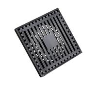 WANGZEYU Siphon De Sol Drain de Douche Salle Bains en Laiton frotté à l'huile Noir, Motif Fleur sculpté, Grille vidange Sol carrée 4 Pouces, Accessoire(Black F)