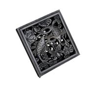 WANGZEYU Siphon De Sol Drain de Douche Salle Bains en Laiton frotté à l'huile Noir, Motif Fleur sculpté, Grille vidange Sol carrée 4 Pouces, Accessoire(Black G)