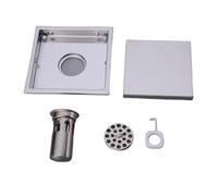 WANGZEYU Siphon De Sol Siphon de Sol Salle Bain en Laiton Antique 10 x cm, Noir Mat, chromé, carré, Couvercle Invisible, Siphon(Chrome Brass 02)