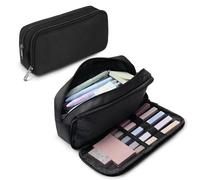 Wangzhong mountain Trousse noire de grande capacité | 2 compartiments | Trousse à crayons en tissu Oxford | Pour garçons, filles, lycée, collège | Fournitures de rentrée scolaire
