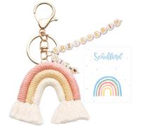 Wanheart Porte-clés arc-en-ciel - Porte-clés avec perles colorées avec franges, cadeau personnalisé pour la rentrée scolaire, la rentrée des classes, les filles et les garçons, rose et jaune, 13 cm