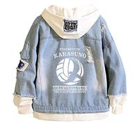WANHONGYUE Anime Haikyuu Veste en Jean Denim Hoodie Jacket Unisexe Sweat-Shirt à Capuche Outwear Manteaux Blouson Bleu/19-XXL
