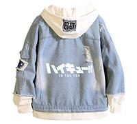 WANHONGYUE Anime Haikyuu Veste en Jean Denim Hoodie Jacket Unisexe Sweat-Shirt à Capuche Outwear Manteaux Blouson Bleu/22-M