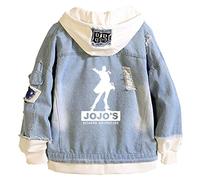 WANHONGYUE Anime JoJo’s Bizarre Adventure Veste en Jean Adulte Cosplay Denim Manteaux à Capuche Outwear Blouson Bleu 4 XXL