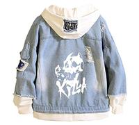 WANHONGYUE Anime JoJo’s Bizarre Adventure Veste en Jean Adulte Cosplay Denim Manteaux à Capuche Outwear Blouson Bleu 3 L