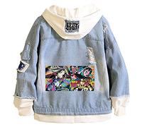 WANHONGYUE Anime JoJo’s Bizarre Adventure Veste en Jean Blouson Homme Femme Denim Trucker Jacket Cosplay Hoodie Manteaux à Capuche Bleu/9 XL