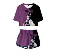 WANHONGYUE Anime Kochou Shinobu Ensemble Short et Crop Top Femme Fille Survêtement de 2 Pièces Été T-Shirt à Manches Courtes + Pantalon Court pour les Activités Sportives, Shinobu, XXS