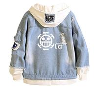 WANHONGYUE Anime One Piece Luffy Zoro Veste en Jean Adulte Cosplay Denim Manteaux à Capuche Outwear Blouson Bleu 17-L