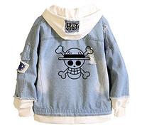WANHONGYUE Anime One Piece Luffy Zoro Veste en Jean Adulte Cosplay Denim Manteaux à Capuche Outwear Blouson Bleu 2-XXL