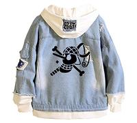 WANHONGYUE Anime One Piece Luffy Zoro Veste en Jean Adulte Cosplay Denim Manteaux à Capuche Outwear Blouson Bleu 12-XL