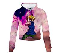 WANHONGYUE Anime The Seven Deadly Sins Nanatsu No Taizai Cropped Hoodie Tops Femme Filles 3D Imprimer Pullover Sweat-Shirt à Capuche Court 2B27/15-M