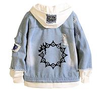 WANHONGYUE Anime The Seven Deadly Sins Nanatsu No Taizai Veste en Jean Denim Hoodie Jacket Unisexe Sweat-Shirt à Capuche Outwear Manteaux Blouson Bleu/2-XL