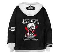 WANHONGYUE Anime Tokyo Ghoul Kaneki Ken Veste en Jean Blouson Homme Femme Denim Trucker Jacket Cosplay Hoodie Manteaux Sweat à Capuche Noir/1 S