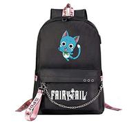 WANHONGYUE Fairy Tail Étudiant Sacs d'école Cartable Filles Sac à Dos Ordinateur Portable 15,6 Pouces pour Fans d'anime Black / 4