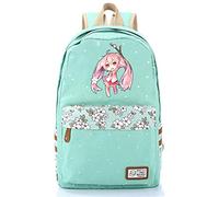 WANHONGYUE Hatsune Miku Anime Fleurs Sac à Dos en Toile Sac d'école Étudiant Backpack Sac de Loisirs Voyage /7 Vert