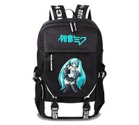 WANHONGYUE Hatsune Miku Anime Laptop Backpack Sac d'école Étudiant Sac à Dos avec Port de Charge USB Noir / 1