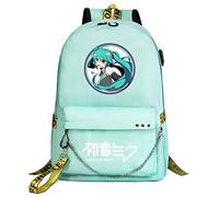 WANHONGYUE Hatsune Miku Sacs d'école Étudiant Cartable Filles Sac à Dos Ordinateur Portable 15,6 Pouces pour Fans d'anime Green / 3