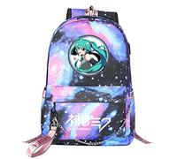 WANHONGYUE Hatsune Miku Sacs d'école Étudiant Cartable Filles Sac à Dos Ordinateur Portable 15,6 Pouces pour Fans d'anime Blue Galaxy / 3