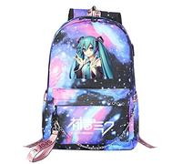 WANHONGYUE Hatsune Miku Sacs d'école Étudiant Cartable Filles Sac à Dos Ordinateur Portable 15,6 Pouces pour Fans d'anime Blue Galaxy / 2