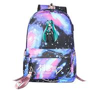 WANHONGYUE Hatsune Miku Sacs d'école Étudiant Cartable Filles Sac à Dos Ordinateur Portable 15,6 Pouces pour Fans d'anime Blue Galaxy / 4