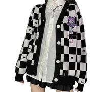 WANHONGYUE Kawaii Cartoon Cardigan Femme Fille Pull Gilet à Manches Longues en Tricot avec Boutons Anime Cosplay Knitted Sweater JK Uniforme Scolaire Noir S