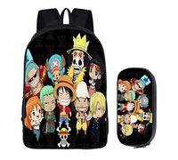 WANHONGYUE One Piece Anime Image Backpack Set Sac d'école Cartable Boîte de Papeterie Sac à Dos d'écolier + Trousse /7