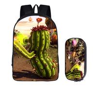 WANHONGYUE Plants vs. Zombies Jeu Image Backpack Set Sac d'école Cartable Boîte de Papeterie Sac à Dos d'écolier + Trousse /1