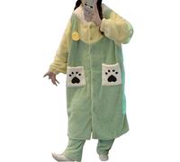 WANHONGYUE Pochacco Pyjama Femme Hiver en Flanelle Peignoir de Bain avec Capuche Polaire Chaude Robe de Chambre et Pantalon Long 2 Pièces Ensemble de Pyjam Vêtements de Nuit Vert M