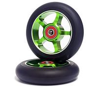 Wanjorlay 2 Pièces Roues de Remplacement 100Mm Pour Scooter - Roulements en Aluminium Résistant à l'Usure PU, Accessoires, Vert