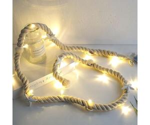 Wankd Guirlande lumineuse à LED - Décoration de table - 15 LED - Étoile de mer - Décoration d'été - Fonctionne avec piles - 1,5 m - Corde en coton beige