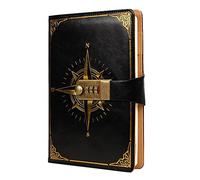 WANLIAN Agenda en cuir avec serrure, agenda protégé par serrure à combinaison rétro, format A5 200 pages, noir