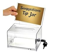 WANLIAN Boîte de don acrylique 1 paquet avec verrou, boîte de vote noire avec porte-pancarte, boîte à suggestions pour la collecte de fonds, don, bar, vote à l'école, 6,2x4,6x3,9 pouces