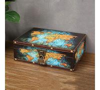 WANLIAN Boîte de rangement en bois vintage avec surface en cuir, boîte au trésor pour enfants et adultes, coffre au trésor pirate avec serrure, 10,6 x 8,6 x 3,7 cm