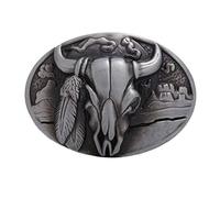 WANLIAN Boucle de ceinture de tête de taureau lourde, cornes de tête de taureau de vache crâne de bœuf en métal Boucle de ceinture en argent.