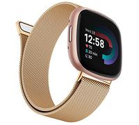 Wanme Bracelet Métal Compatible pour Fitbit Versa 3/4 et Sense/Sense 2 - Acier Inoxydable Réglable pour Femme et Homme - Or Rose