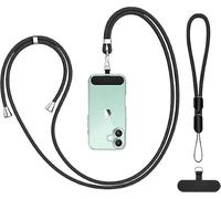 Wanme Cordon Telephone Portable avec 2 Patchs Noirs Durables, Universelle Cordon Telephone Compatibles avec Smartphone, Réglable et amovible (Noir*2)