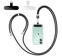 Wanme Cordon Telephone Portable avec 2 Patchs Noirs Durables, Universelle Cordon Telephone Compatibles avec Smartphone, Réglable et amovible (Noir avec 2 TPU Patchs)