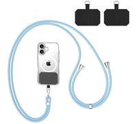 Wanme Cordon Telephone Portable avec 2 Patchs Noirs Durables, Universelle Cordon Telephone Compatibles avec Smartphone, Réglable et amovible (Bleu)
