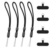 Wanme Cordon Telephone Portable avec 2 Patchs Noirs Durables, Universelle Cordon Telephone Compatibles avec Smartphone, Réglable et amovible (aNoir)