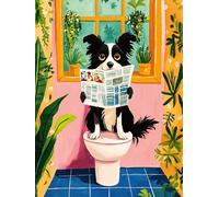 WANMIU Peinture par Numero Adulte L'heure de la lecture pour le pot du Border Collie DIY Peinture à l'huile Numéros Toile Paint by Numbers Peindre par Nombre Kits sans Cadre 40x50cm