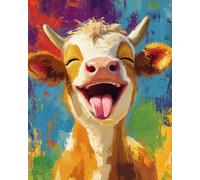 WANMIU Peinture par Numéro Adultes Vache drôle de dessin animé (2) Pinceaux et Acryliques Bricolage Peintures Kits pour Enfants Seniors Débutant, pour la Décoration Intérieure Maison