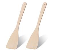 Wanmu Lot de 2 spatules en bois de hêtre pour la cuisine, spatule plate non revêtue de 33 cm, ustensiles de cuisine en bois, grattoir à long manche, spatules wok en bois anti-rayures pour cuisine et