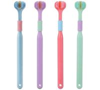 Wanmu Lot de 4 brosses à dents à 3 côtés pour adultes - Couleur aléatoire - Poils doux - Nettoyage efficace - Brosse à dents pour autisme - Pour un soin complet des dents (violet, bleu, rose, vert)