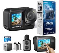 WANNTO Caméra Sport Motion Max 5K 30MP, IPX8 étanche Jusqu’à 20 m, Caméra sous-Marine WiFi EIS Double Écran, avec Microphone sans Fil 2-en-1 Télécommande 2 Batteries (avec Une Carte microSD de 64 Go)