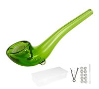 WANNTO Pipe en Verre Longue - Courbe en Verre Borosilicate avec Crochets pour Filtre, Outil Multifonction, Brosse, 10 Filtres & Boîte de Rangement (Vert)